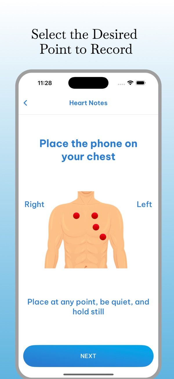 Remotex Note app showing where to place the phone on the chest