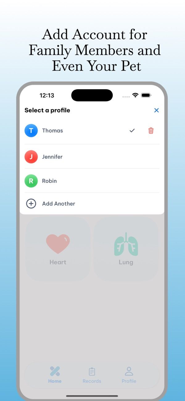 Choosing a family member's profile in Remotex Note